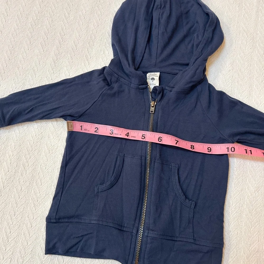 KATE QUINN bundle - navy zip up (6-12m), gray sweater (12-18m), onesie (12-18m)